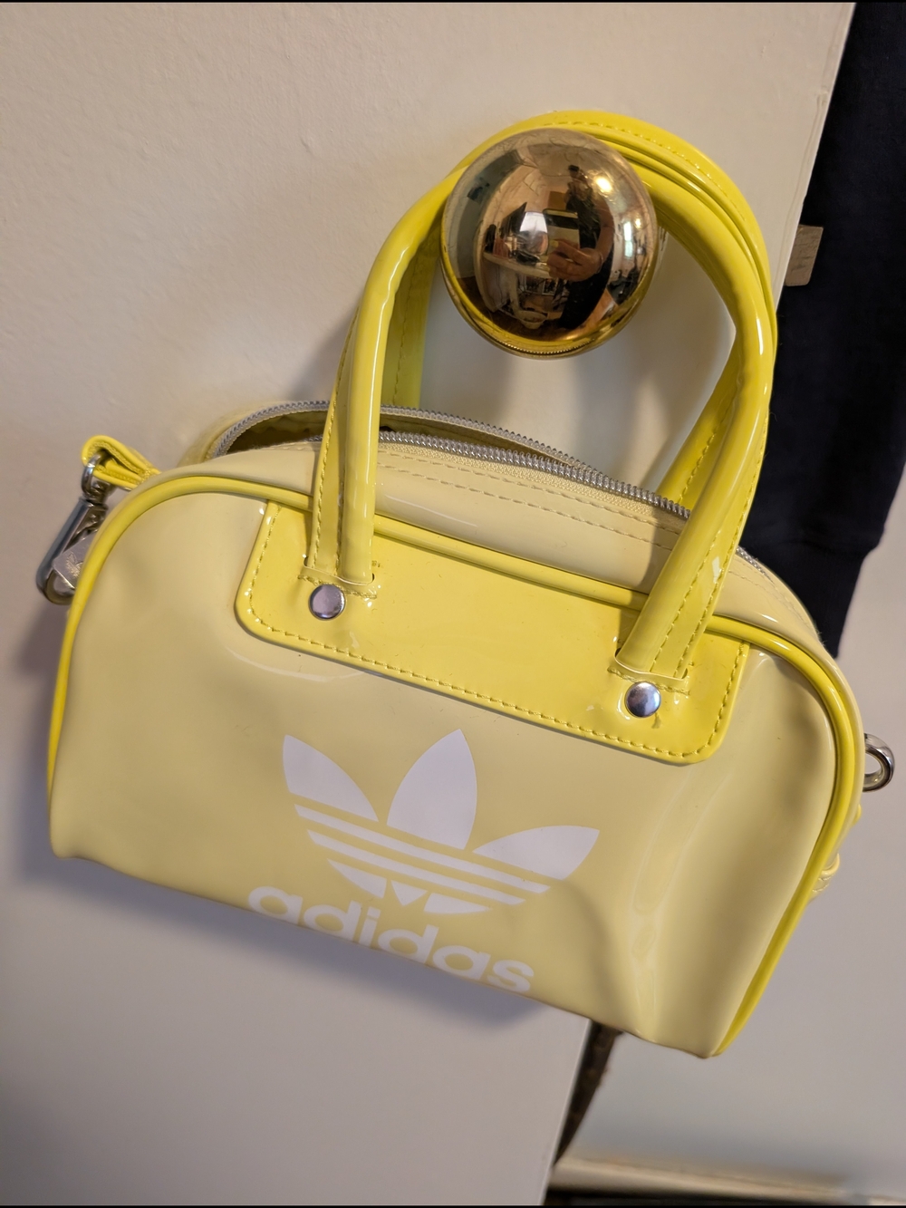 adidas Yellow Patent Mini Tote with White Trefoil